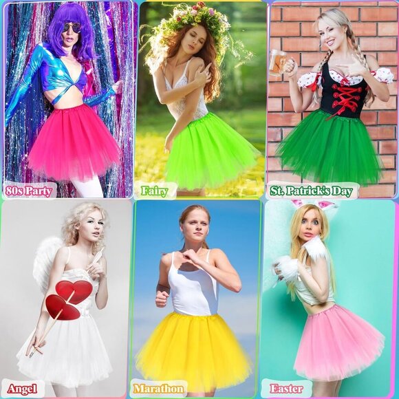 Women's Green Adults 5 Layered Tulle Skirt Halloween Tutus Fluffy Skirts - Picture 3 of 6